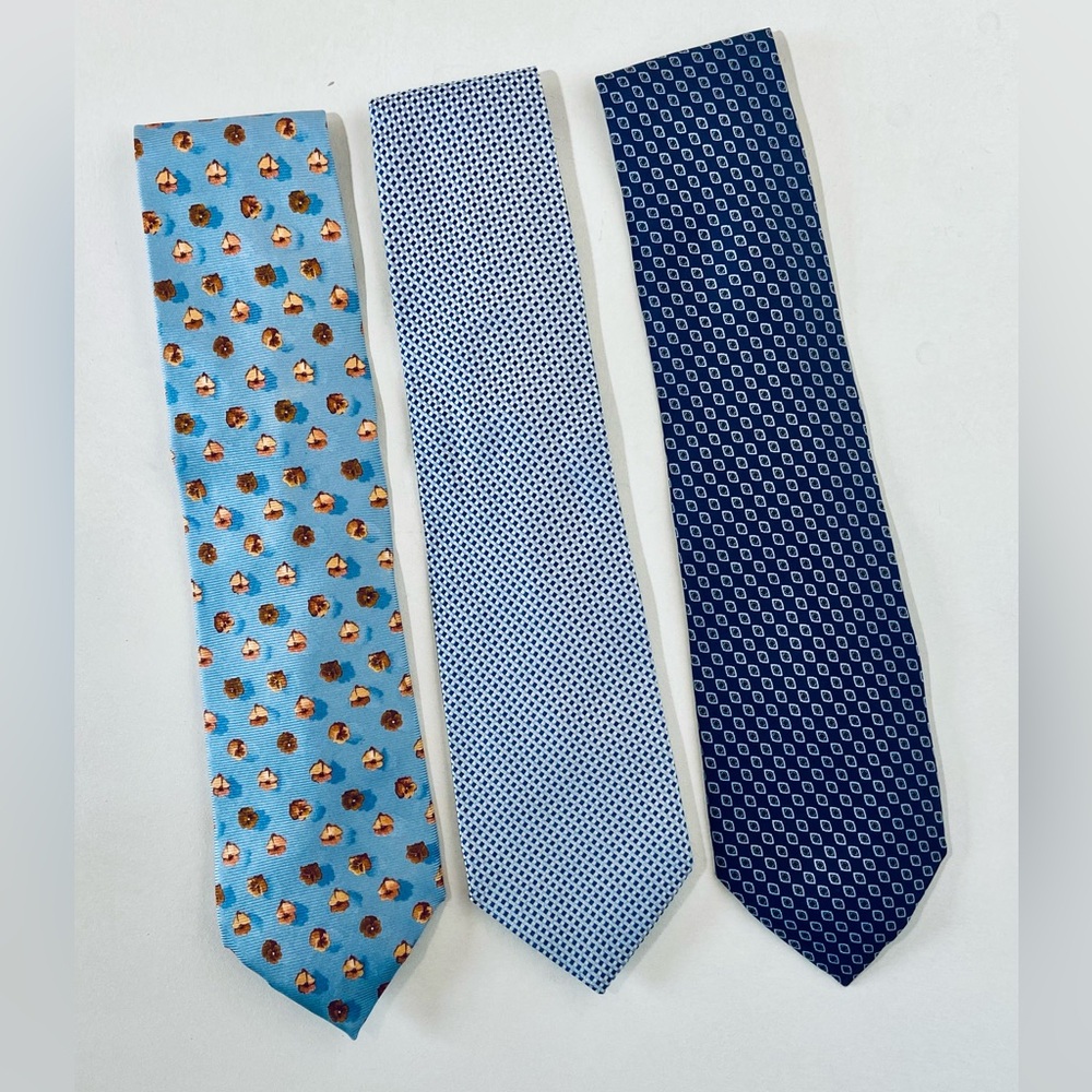 $520 Set of3 Handsome Blue Silk Ties Ermenegildo Zegna Banana Republic Pura Seta